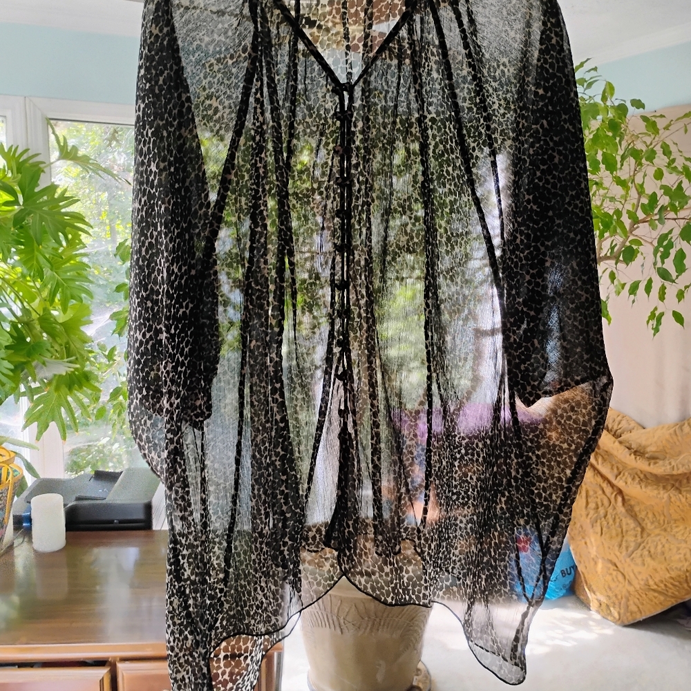 Nicole Richie Collection Black And Beige Sheer Print Blouse